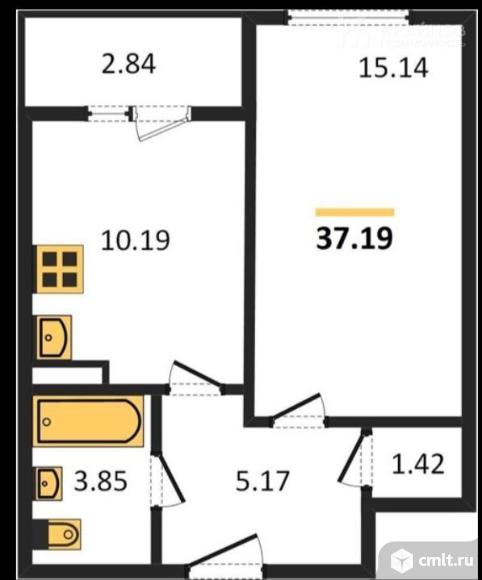 1-комнатная квартира 37,19 кв.м. Фото 13.