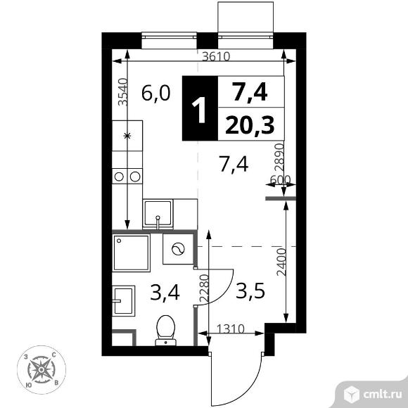 1-комнатная квартира 20,3 кв.м - ЖК "1-й Шереметьевский". Фото 1.