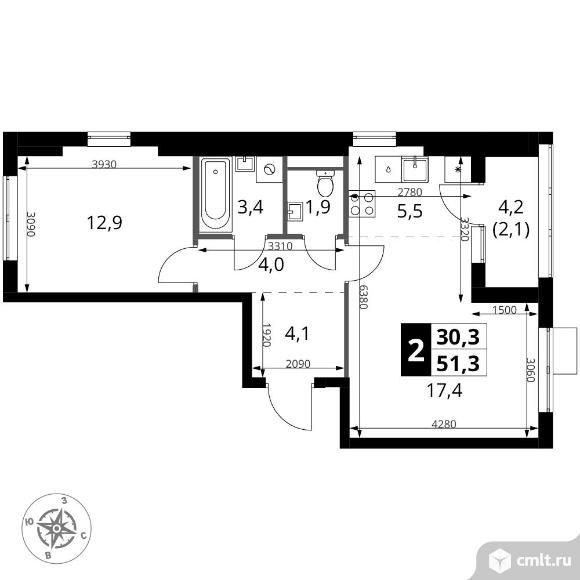 2-комнатная квартира 51,3 кв.м - ЖК "1-й Ясеневский". Фото 1.