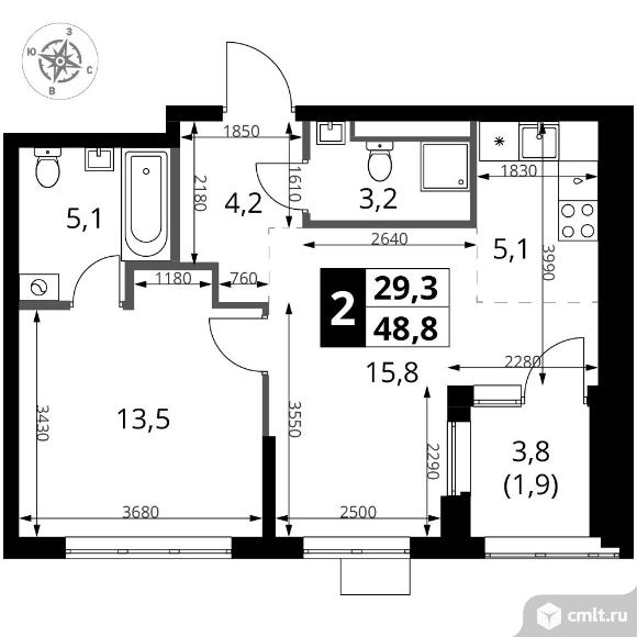 2-комнатная квартира 48,8 кв.м - ЖК "1-й Ясеневский". Фото 1.