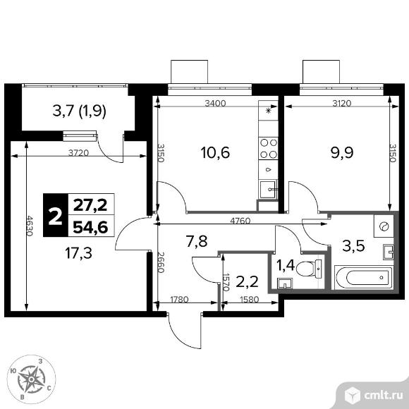 2-комнатная квартира 54,6 кв.м - ЖК "1-й Донской". Фото 1.