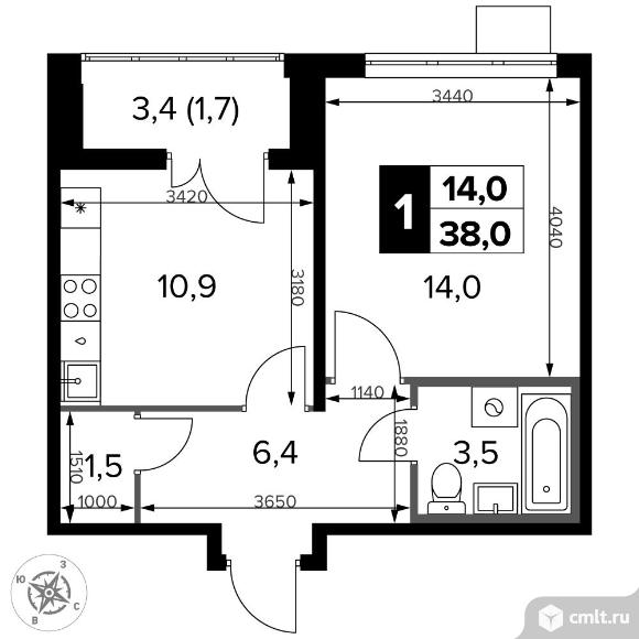 1-комнатная квартира 38 кв.м - ЖК "1-й Донской". Фото 1.