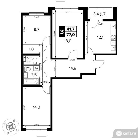 3-комнатная квартира 77 кв.м - ЖК "1-й Донской". Фото 1.