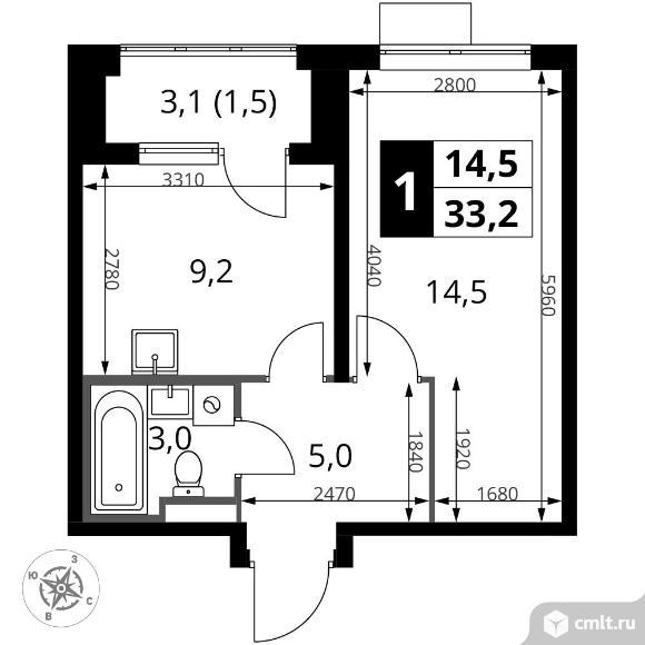 1-комнатная квартира 33,2 кв.м - ЖК "1-й Донской". Фото 1.