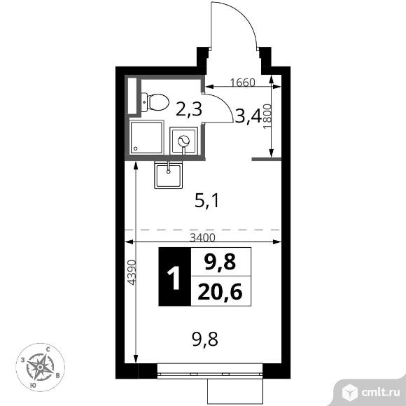 1-комнатная квартира 20,6 кв.м - ЖК "1-й Донской". Фото 1.