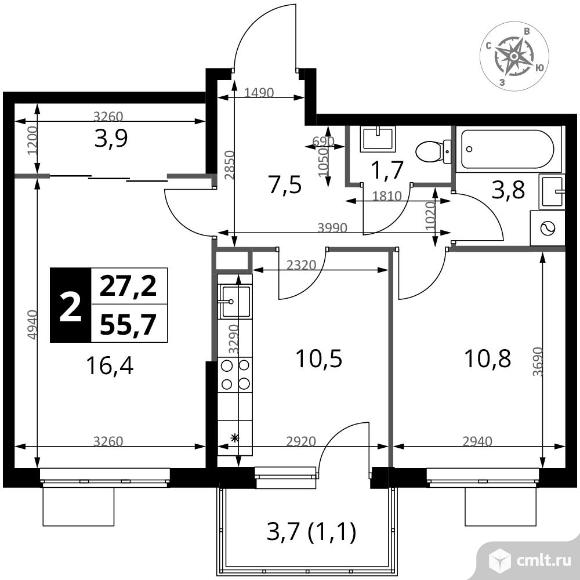 2-комнатная квартира 55,7 кв.м - ЖК "1-й Измайловский". Фото 1.