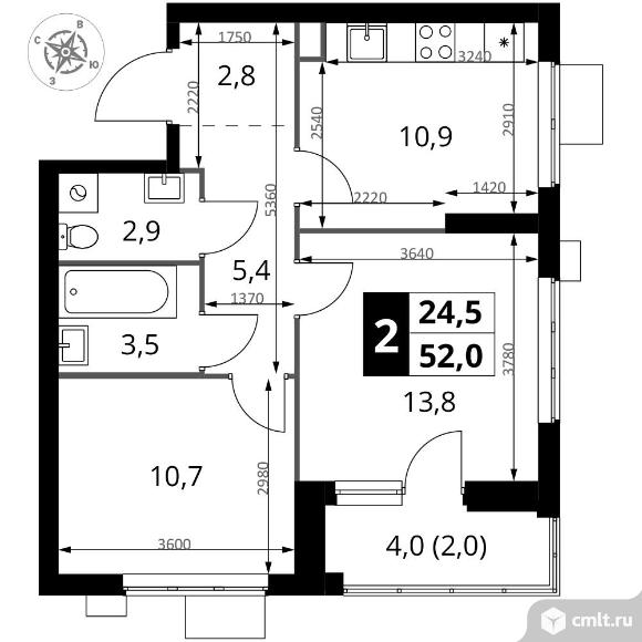 2-комнатная квартира 52 кв.м - ЖК "1-й Измайловский". Фото 1.