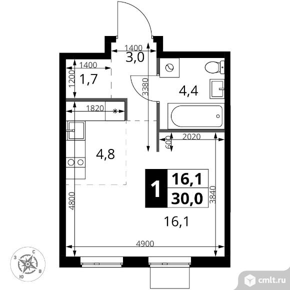 1-комнатная квартира 30 кв.м - ЖК "1-й Измайловский". Фото 1.
