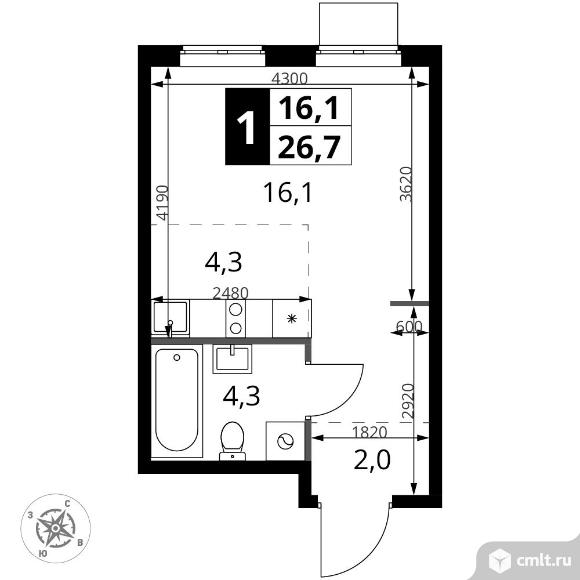 1-комнатная квартира 26,7 кв.м - ЖК "1-й Измайловский". Фото 1.