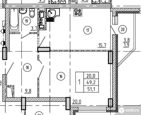 1-комнатная квартира 49,4 кв.м. Фото 1.