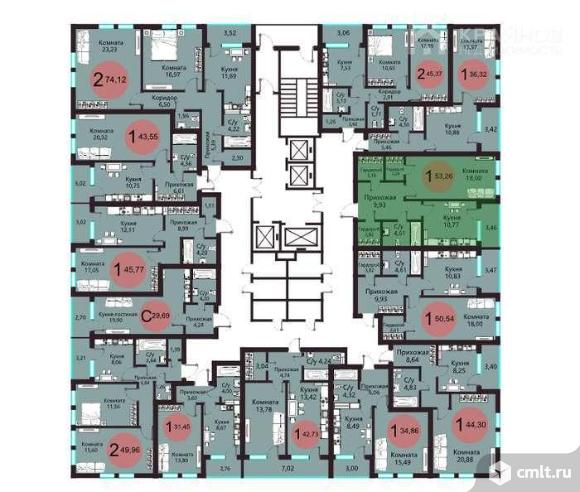 1-комнатная квартира 52,26 кв.м. Фото 9.