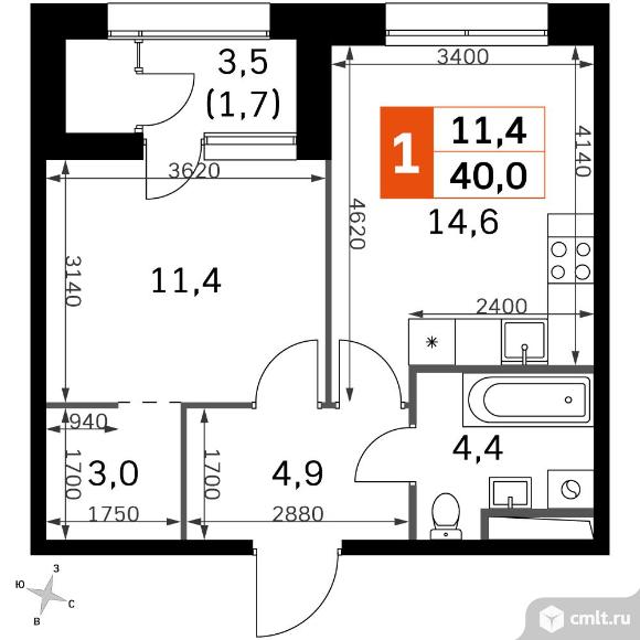 1-комнатная квартира 40 кв.м - ЖК "Sky Garden". Фото 1.