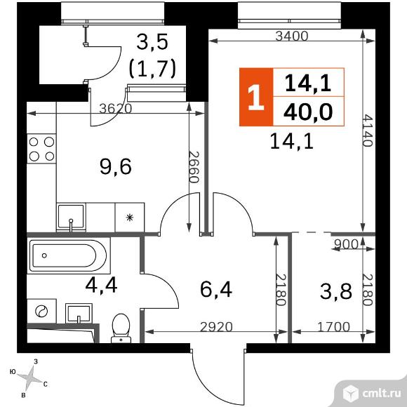 1-комнатная квартира 40 кв.м - ЖК "Sky Garden". Фото 1.