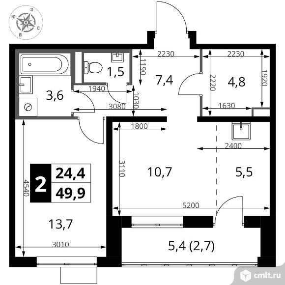 2-комнатная квартира 49,9 кв.м - ЖК "1-й Донской". Фото 1.
