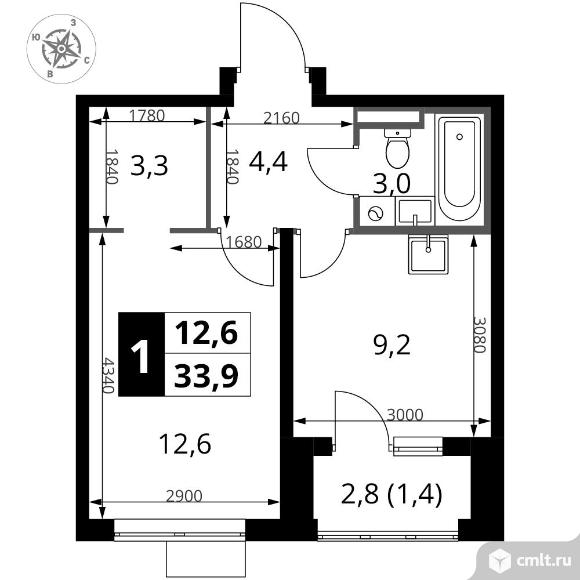 1-комнатная квартира 33,9 кв.м - ЖК "1-й Донской". Фото 1.