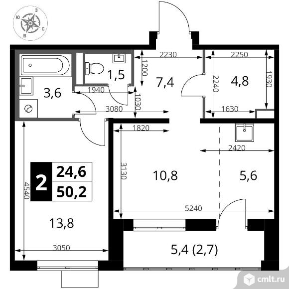 2-комнатная квартира 50,2 кв.м - ЖК "1-й Донской". Фото 1.