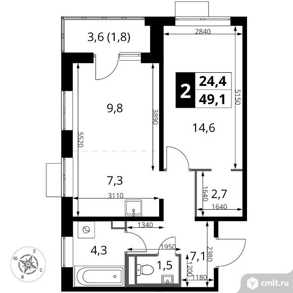 2-комнатная квартира 49,1 кв.м - ЖК "1-й Донской". Фото 1.
