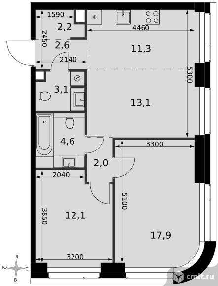 3-комнатная квартира 68,9 кв.м - ЖК "Amber City". Фото 1.