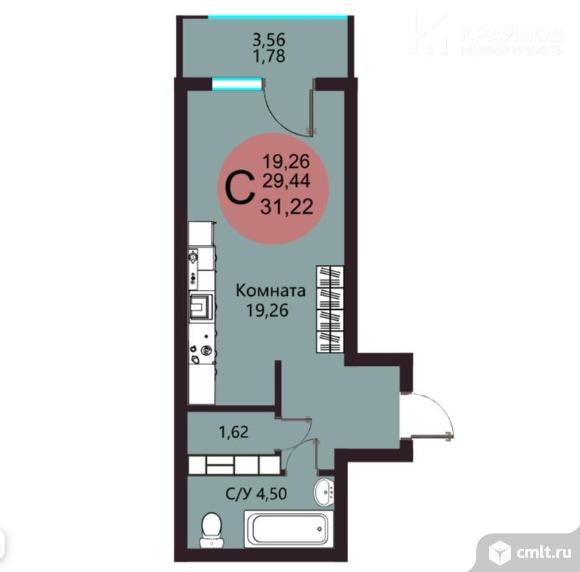 1-комнатная квартира 31,22 кв.м. Фото 12.