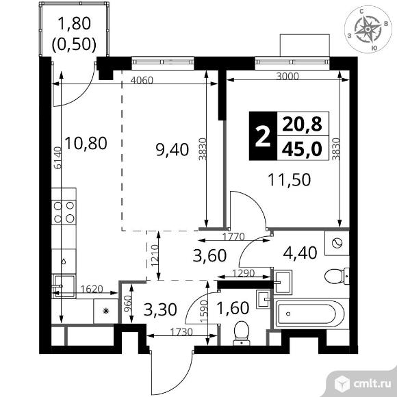2-комнатная квартира 45 кв.м - ЖК "1-й Химкинский". Фото 1.