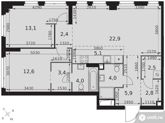 3-комнатная квартира 78,7 кв.м - ЖК "Sydney City". Фото 1.