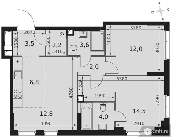 3-комнатная квартира 61,4 кв.м - ЖК "Sydney City". Фото 1.