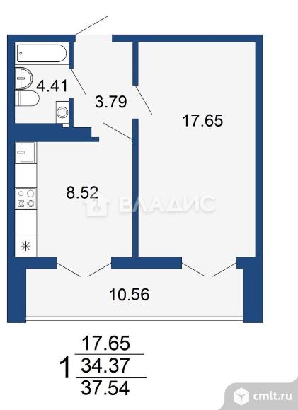 1-комнатная квартира 37,37 кв.м. Фото 20.