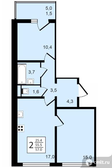 2-комнатная квартира 57 кв.м. Фото 1.