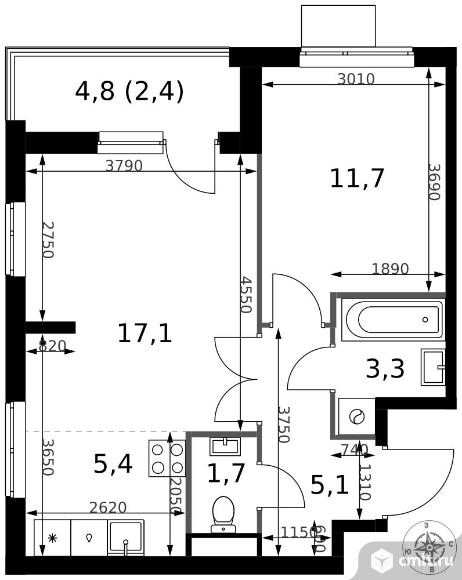 2-комнатная квартира 46,7 кв.м - ЖК "1-й Измайловский". Фото 1.