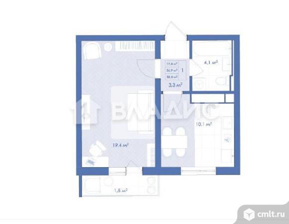 1-комнатная квартира 37 кв.м. Фото 1.