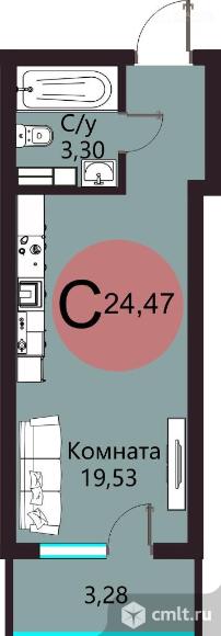 1-комнатная квартира 24,86 кв.м. Фото 6.