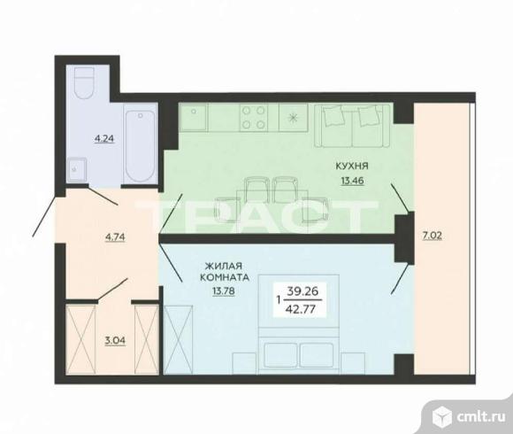 1-комнатная квартира 39,3 кв.м. Фото 1.