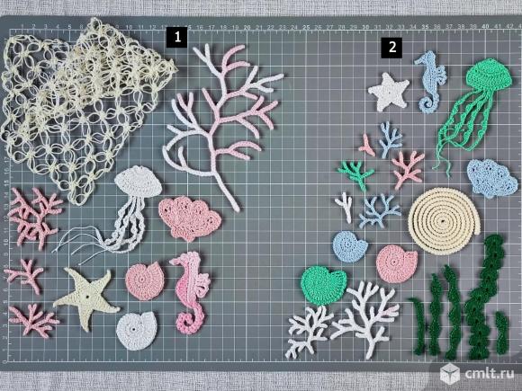 Вязаные аппликации "Морские". Декор для скрапбукинга. Фото 1.