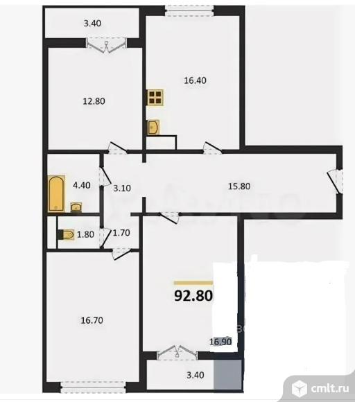 3-комнатная квартира 90 кв.м. Фото 11.