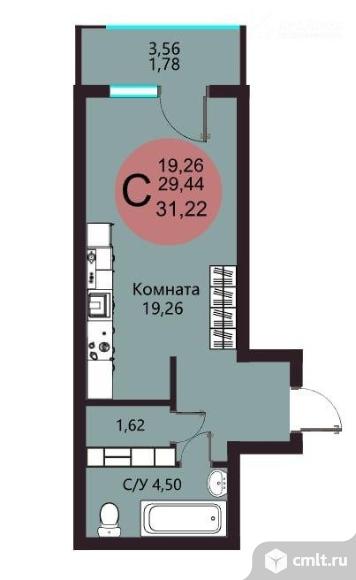 1-комнатная квартира 31,22 кв.м. Фото 1.