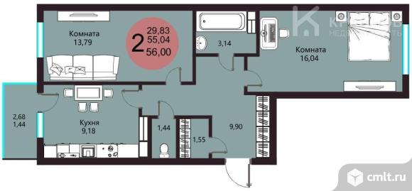 2-комнатная квартира 56 кв.м. Фото 1.
