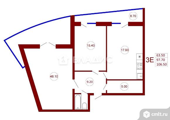 2-комнатная квартира 97,8 кв.м. Фото 7.