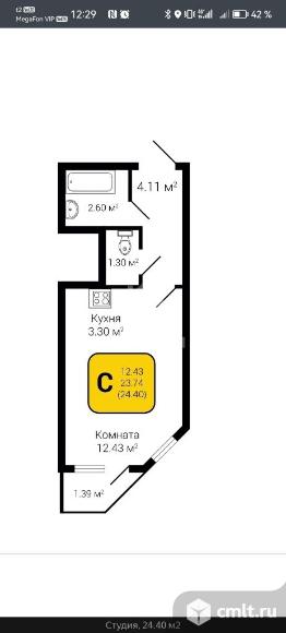 1-комнатная квартира 22,5 кв.м. Фото 1.