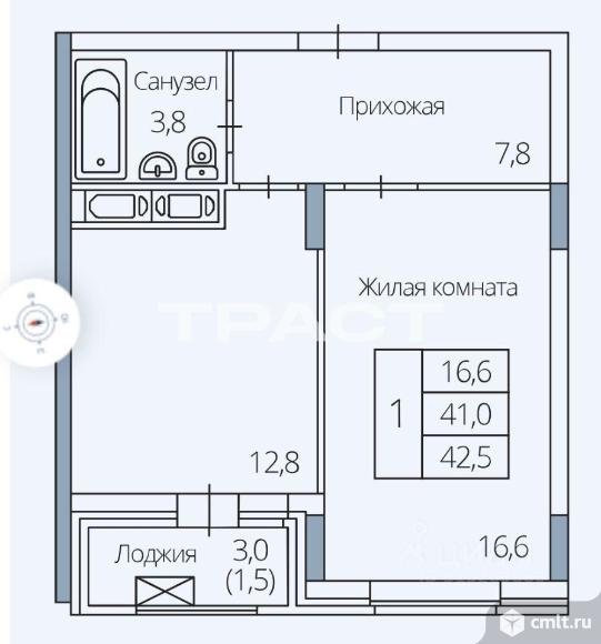 1-комнатная квартира 41 кв.м. Фото 11.