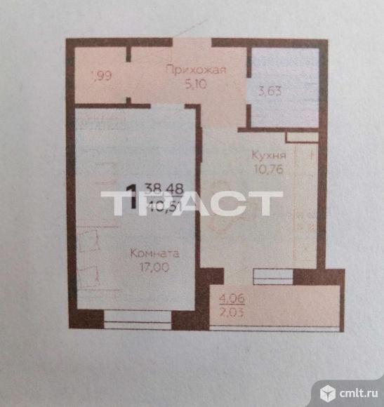 1-комнатная квартира 40,51 кв.м. Фото 12.