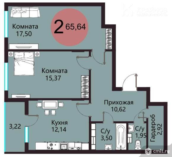2-комнатная квартира 65,64 кв.м. Фото 13.