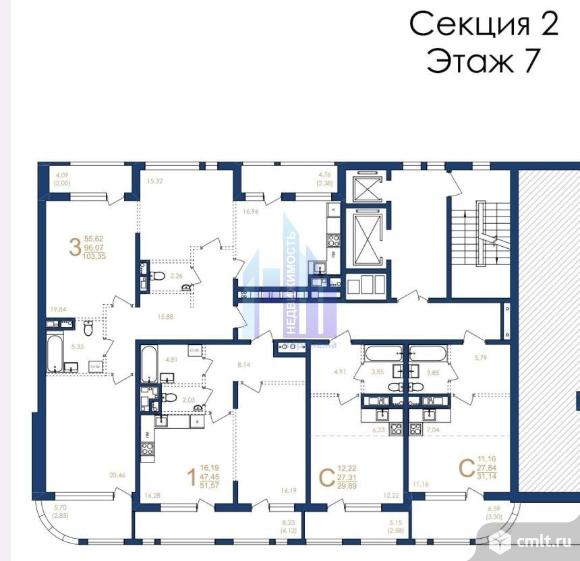 3-комнатная квартира 103,03 кв.м. Фото 6.