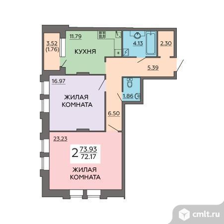 2-комнатная квартира 73,9 кв.м. Фото 7.