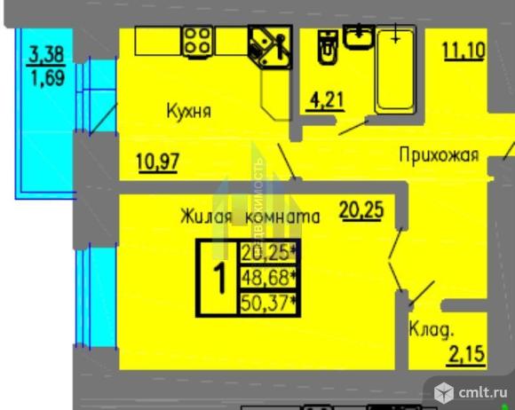 1-комнатная квартира 50 кв.м. Фото 4.
