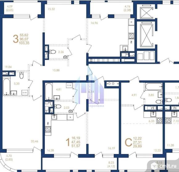 3-комнатная квартира 103,3 кв.м. Фото 6.