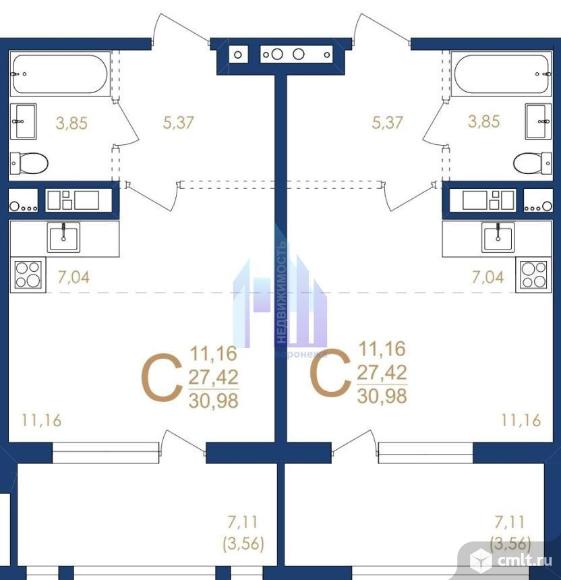 1-комнатная квартира 29,89 кв.м. Фото 7.