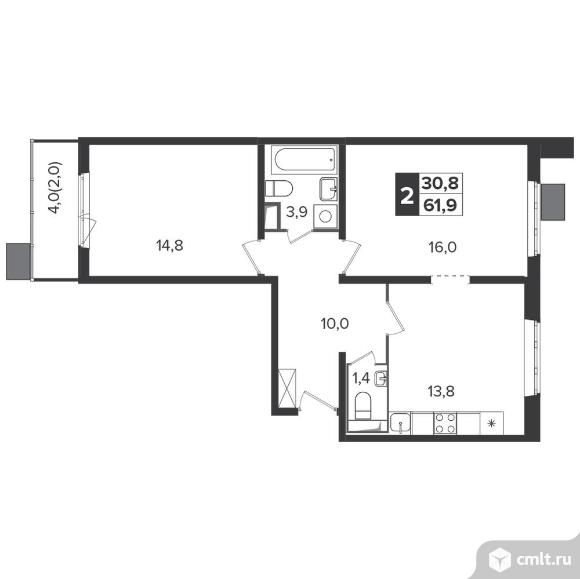 2-комнатная квартира 61,2 кв.м - Южная Битца. Фото 1.