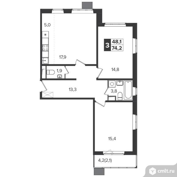 3-комнатная квартира 73,8 кв.м - Южная Битца. Фото 1.