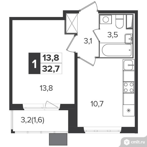 1-комнатная квартира 32,6 кв.м - Южная Битца. Фото 1.