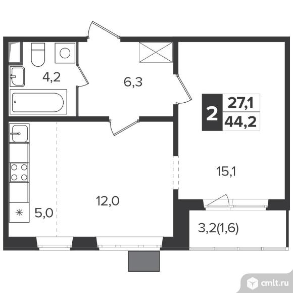 2-комнатная квартира 43,9 кв.м - Южная Битца. Фото 1.